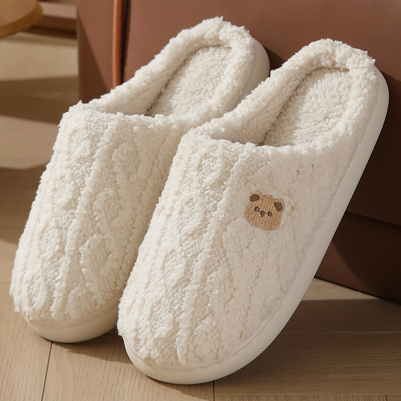 Thick-Soled Plaid Plush Slippers