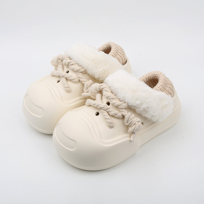 Women's Plush Fleece-Lined Slip-On Shoes - Thick EVA Sole Comfort Slippers