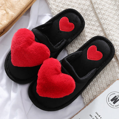 Women's Love Heart Fluffy Slippers | Warm Plush Home Shoes