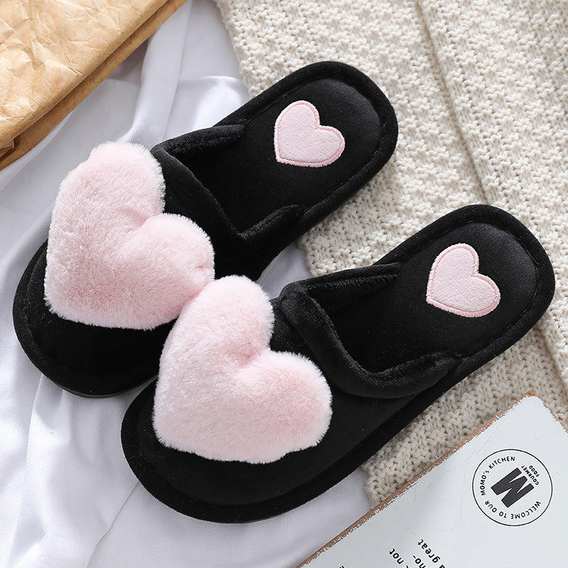 Women's Love Heart Fluffy Slippers | Warm Plush Home Shoes