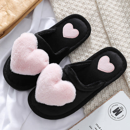 Women's Love Heart Fluffy Slippers | Warm Plush Home Shoes