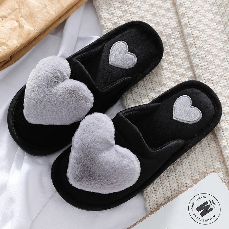 Women's Love Heart Fluffy Slippers | Warm Plush Home Shoes
