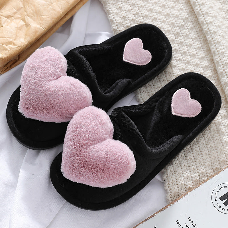 Women's Love Heart Fluffy Slippers | Warm Plush Home Shoes