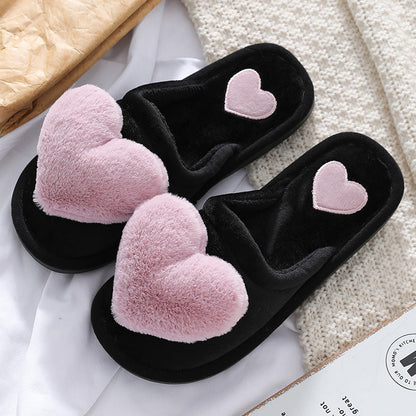 Women's Love Heart Fluffy Slippers | Warm Plush Home Shoes