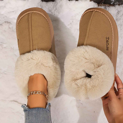 Women's Plush Slippers | Non-Slip Faux Fur Lined Platform Indoor House Shoes