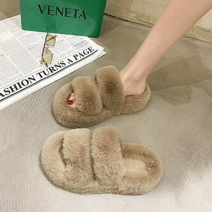 Women's Fuzzy House Slippers | Faux Fur Fluffy Bedroom Slides
