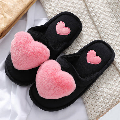 Women's Love Heart Fluffy Slippers | Warm Plush Home Shoes