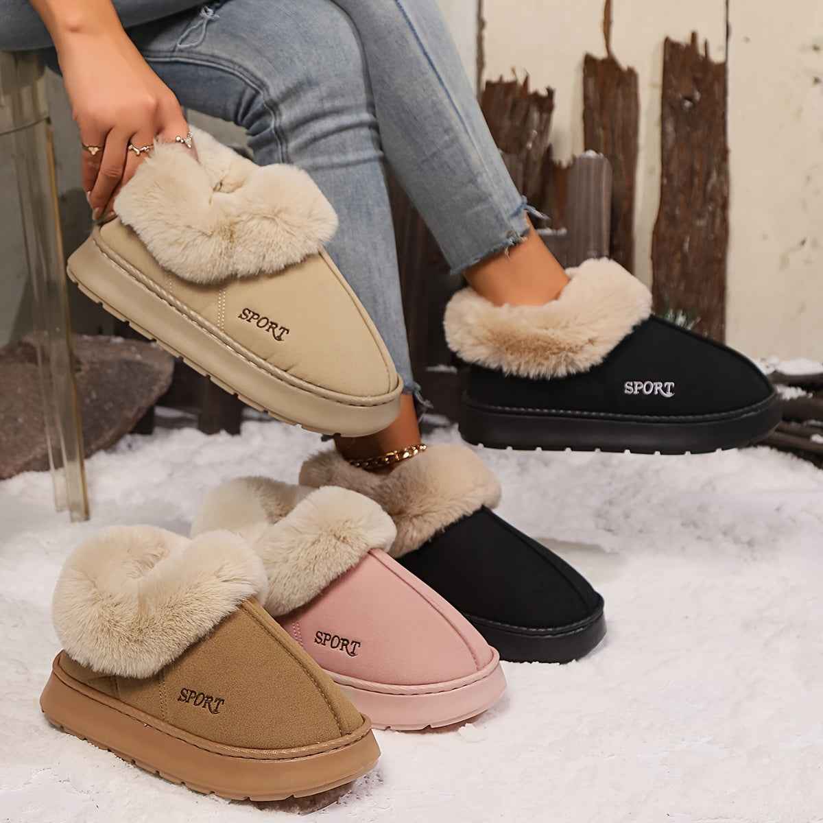 Women's Plush Slippers | Non-Slip Faux Fur Lined Platform Indoor House Shoes