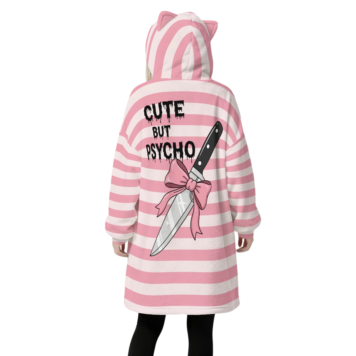 Cute Psycho Fleece Ears Hoodie Blanket