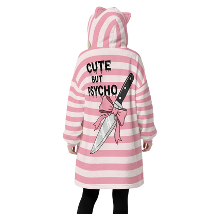 Cute Psycho Fleece Ears Hoodie Blanket