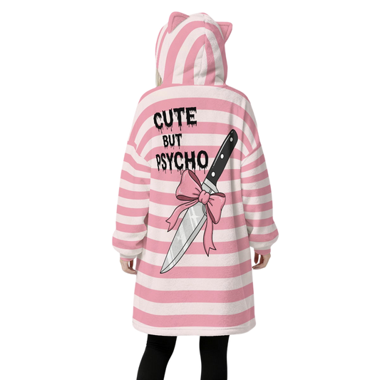 Cute Psycho Fleece Ears Hoodie Blanket