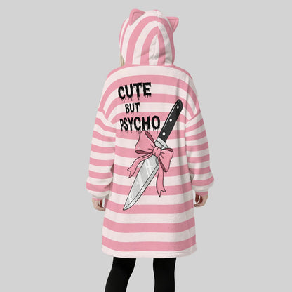 Cute Psycho Fleece Ears Hoodie Blanket