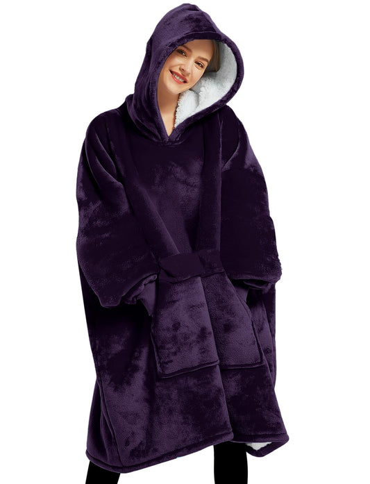 Lzzidou Oversized Blanket Hoodie for Women Two Layers Cozy Flannel Sherpa Wearable Blanket Sweatshirt Adult Gifts for Women