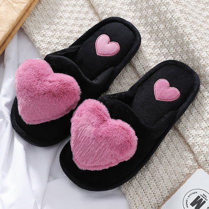 Women's Love Heart Fluffy Slippers | Warm Plush Home Shoes