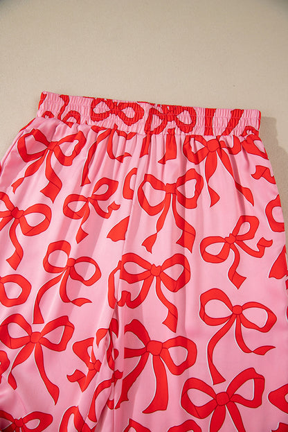 Bow Long Sleeve Top and Pants Pajama Set