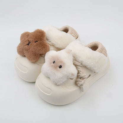 Women's Plush Fleece-Lined Slip-On Shoes - Thick EVA Sole Comfort Slippers