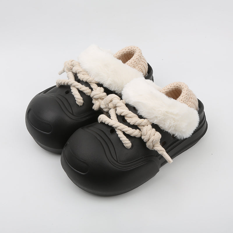 Women's Plush Fleece-Lined Slip-On Shoes - Thick EVA Sole Comfort Slippers