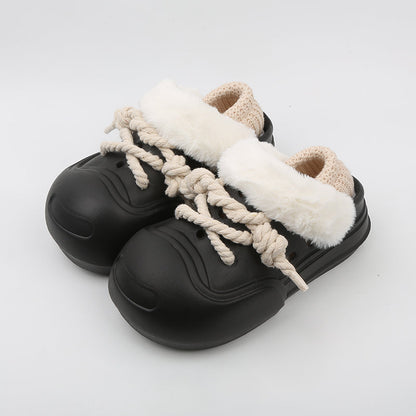Women's Plush Fleece-Lined Slip-On Shoes - Thick EVA Sole Comfort Slippers