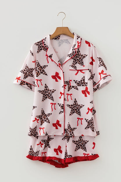 Leopard Star Bow Tie Top and Short Pajama Set