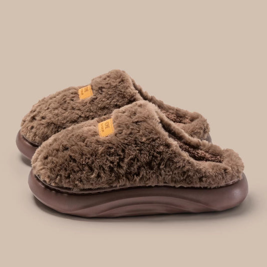 Women's Plush Thick Soled Cotton Slippers | Warm Non-Slip Indoor Home Shoes