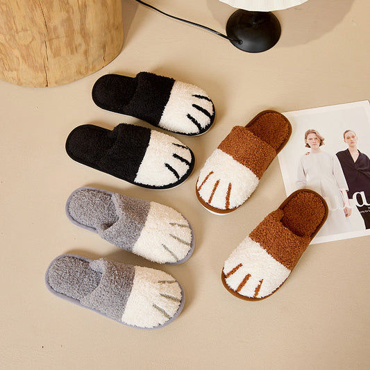 Unisex Cat Paw Plush Slippers | Faux Fur Slip-On Home Shoes