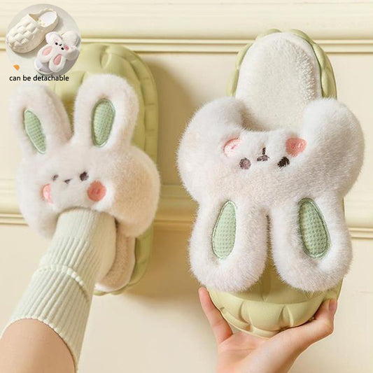 Unisex Cute Rabbit Fuzzy Slippers | Detachable Washable Plush House Shoes