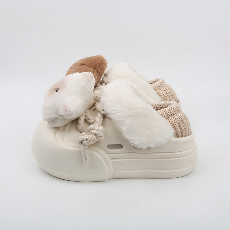 Women's Plush Fleece-Lined Slip-On Shoes - Thick EVA Sole Comfort Slippers