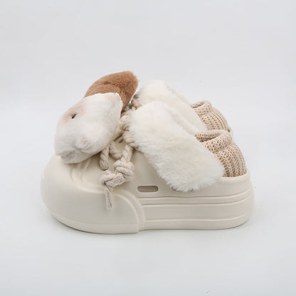 Women's Plush Fleece-Lined Slip-On Shoes - Thick EVA Sole Comfort Slippers