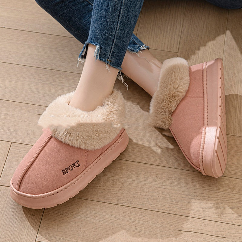 Women's Plush Slippers | Non-Slip Faux Fur Lined Platform Indoor House Shoes