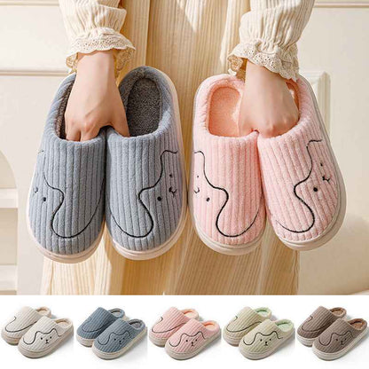 Women's Striped Cat Slippers | Warm Plush Non-Slip Indoor House Shoes
