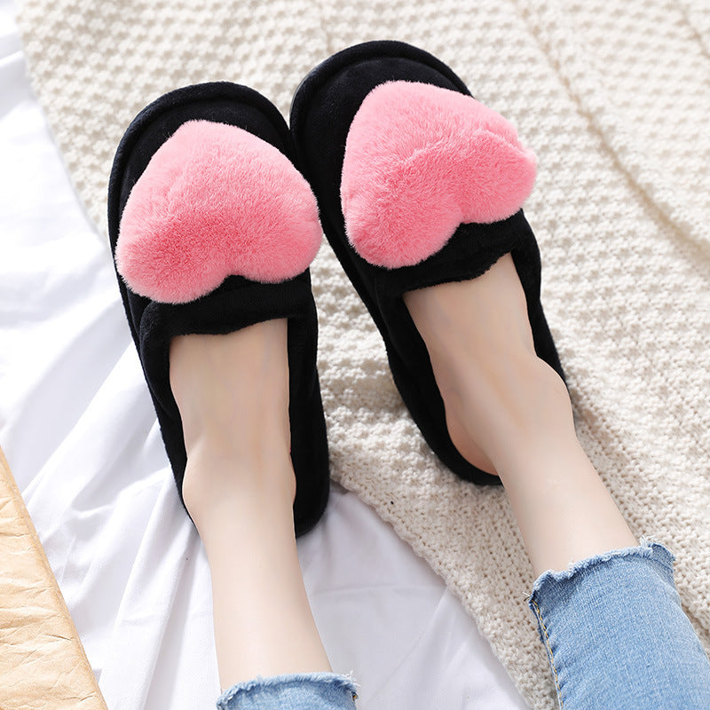 Women's Love Heart Fluffy Slippers | Warm Plush Home Shoes