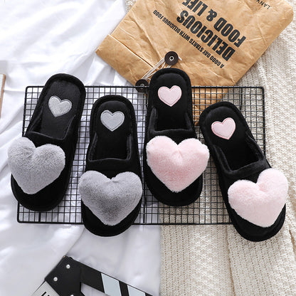 Women's Love Heart Fluffy Slippers | Warm Plush Home Shoes