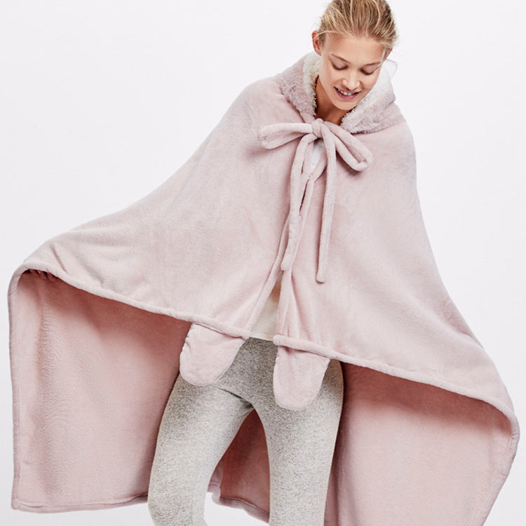 Cute Thick Rabbit Cape Shawl Blanket, Rabbit Fleece Blanket