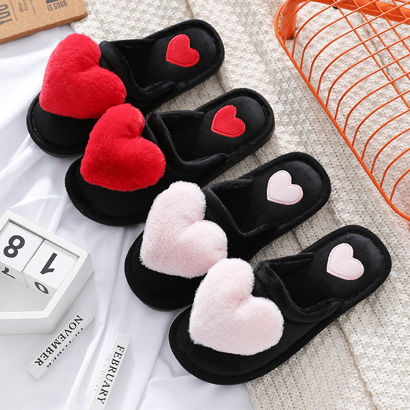 Women's Love Heart Fluffy Slippers | Warm Plush Home Shoes