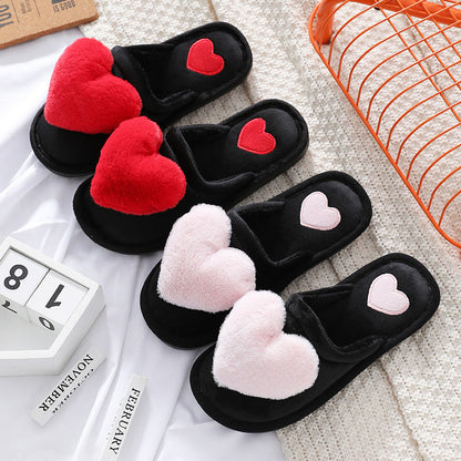 Women's Love Heart Fluffy Slippers | Warm Plush Home Shoes