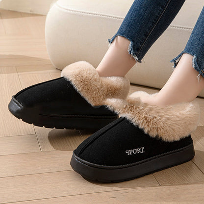 Women's Plush Slippers | Non-Slip Faux Fur Lined Platform Indoor House Shoes