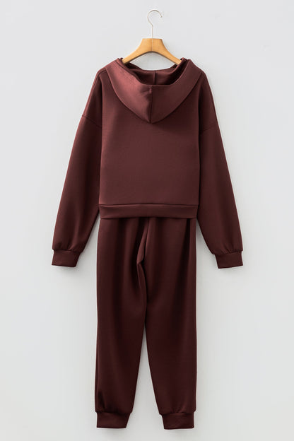 Solid Cropped Hoodie and Jogger Lounge Set