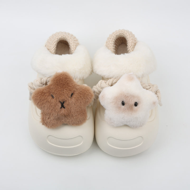 Women's Plush Fleece-Lined Slip-On Shoes - Thick EVA Sole Comfort Slippers