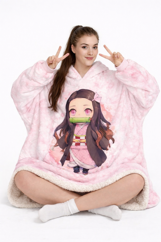 Nezuko Kamado Demon Slayer Wearable Blanket Hoodie for Kids & Adults | OLM Toys - Cozy Ritual