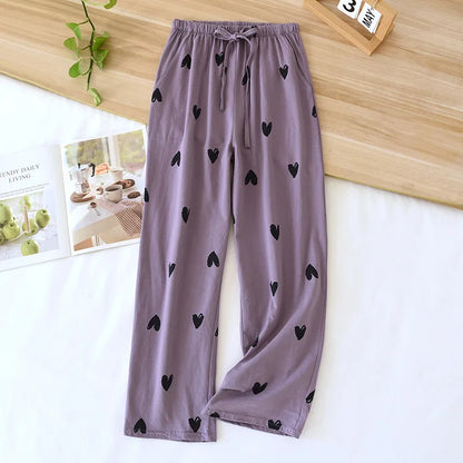 New Spring/Summer Women's Sleeping Pants 100% Pure Cotton Knitted Love Pants Straight Leg Casual Home Pants Lounge Wear