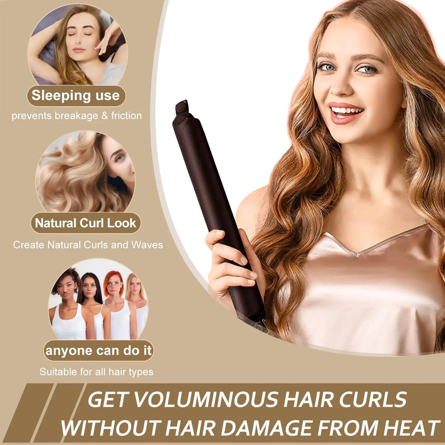 Heatless Curling Rod Headband Soft Hair Curler No Heat Hair Rollers Lazy Curls Sleeping  Flexi Rods with Bonnet Styling Tools