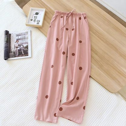 New Spring/Summer Women's Sleeping Pants 100% Pure Cotton Knitted Love Pants Straight Leg Casual Home Pants Lounge Wear
