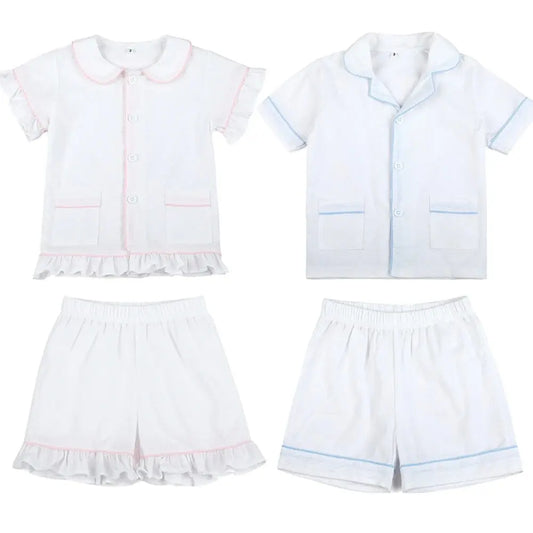 Ruffkids Summer Kids Pajamas Cotton Seersucker Sibling Matching Pjs Sleepwear Baby Clothes Loungewear Girls Boys Pyjamas Sets