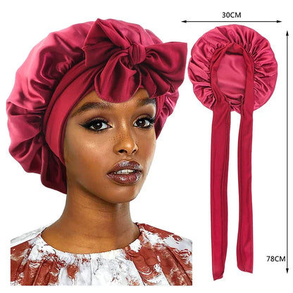 New Satin Sleeping Cap for Women Solid Wide Band Stretch Head Tie Silky Bonnet Edge Wrap Nightcap Hair Care Shower Head Cover