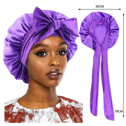 New Satin Sleeping Cap for Women Solid Wide Band Stretch Head Tie Silky Bonnet Edge Wrap Nightcap Hair Care Shower Head Cover
