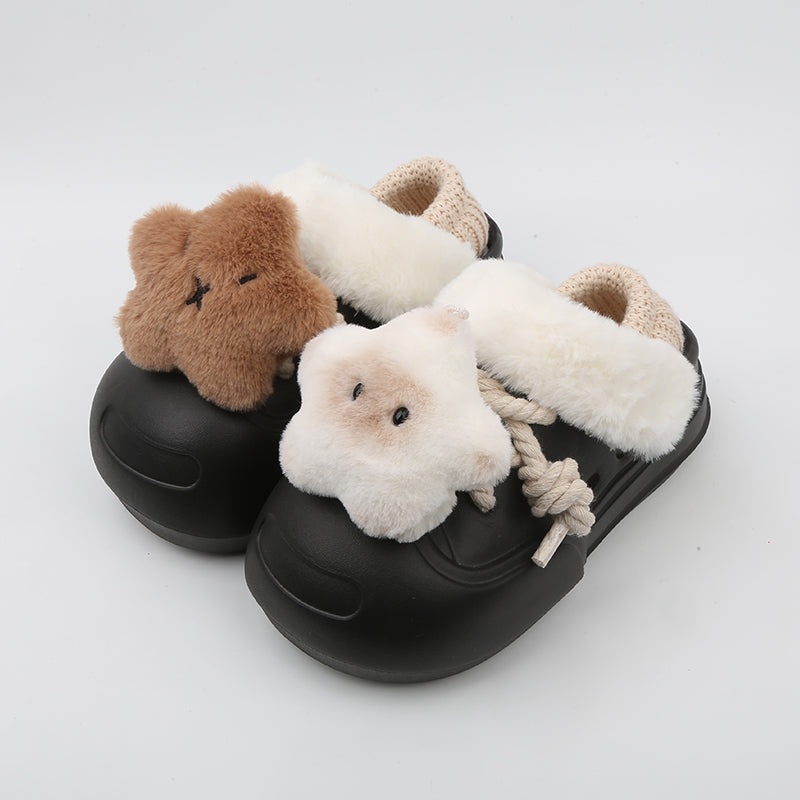 Women's Plush Fleece-Lined Slip-On Shoes - Thick EVA Sole Comfort Slippers