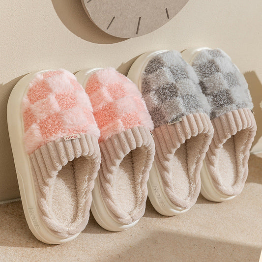 Plaid Plush Slippers for Women & Men
