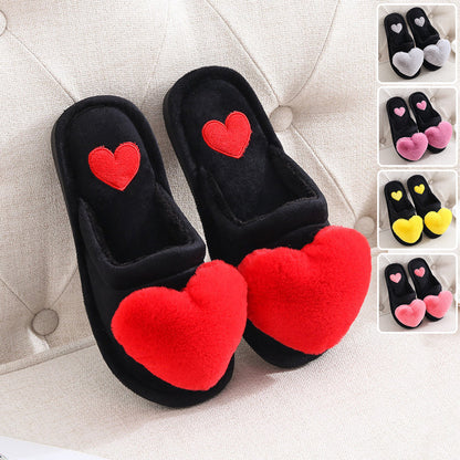 Women's Love Heart Fluffy Slippers | Warm Plush Home Shoes