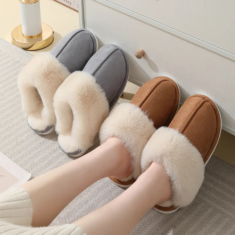 Plush Fur Slippers - Warm Non-Slip Indoor House Shoes