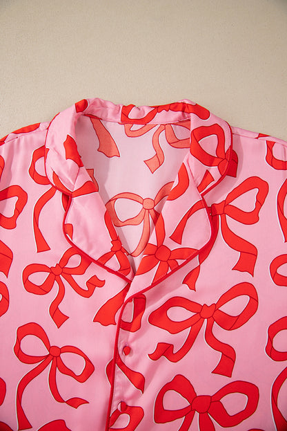 Bow Long Sleeve Top and Pants Pajama Set